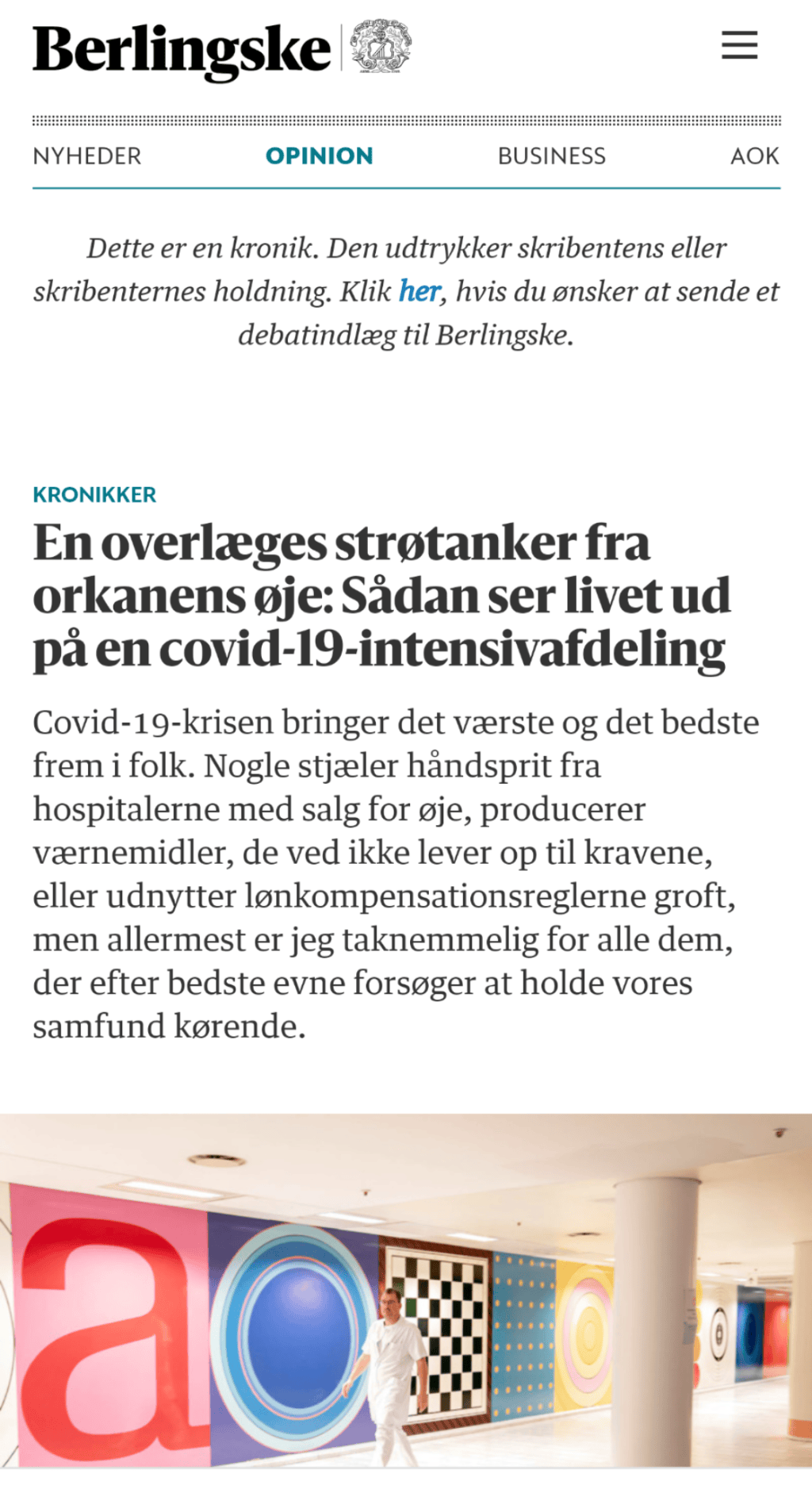 Jeg er taknemmelig for, at vores sygeplejersker ufortrødent vasker patienten hver morgen velvidende, at der er virus på&nbsp;huden